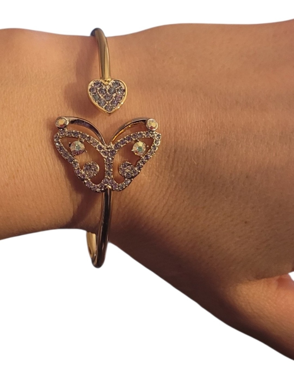 🥳4/$75!🥳 Gold-Tone Butterfly Open Bangle Bracelet with Heart Accent